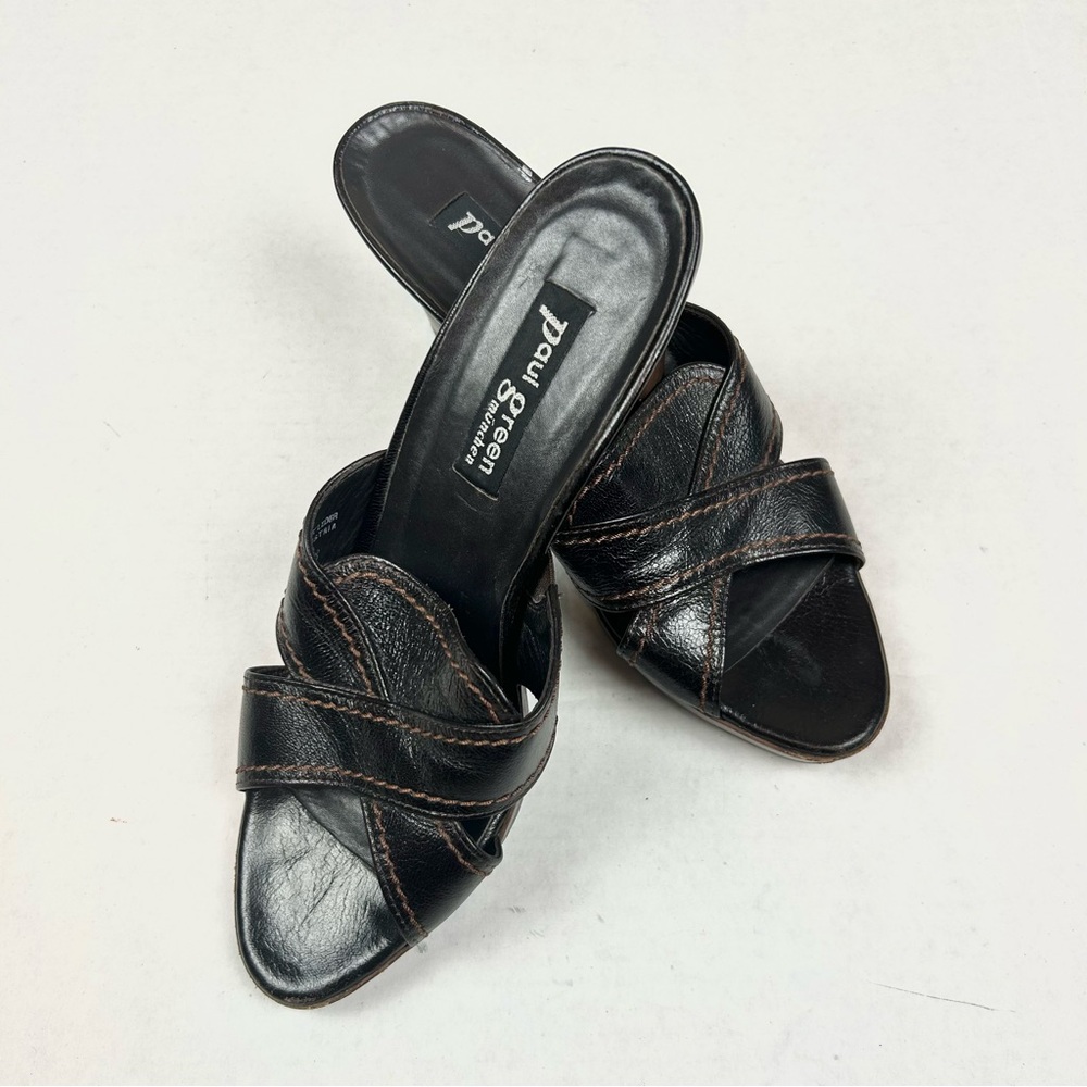Paul Green Black Leather Strap Mule Heels